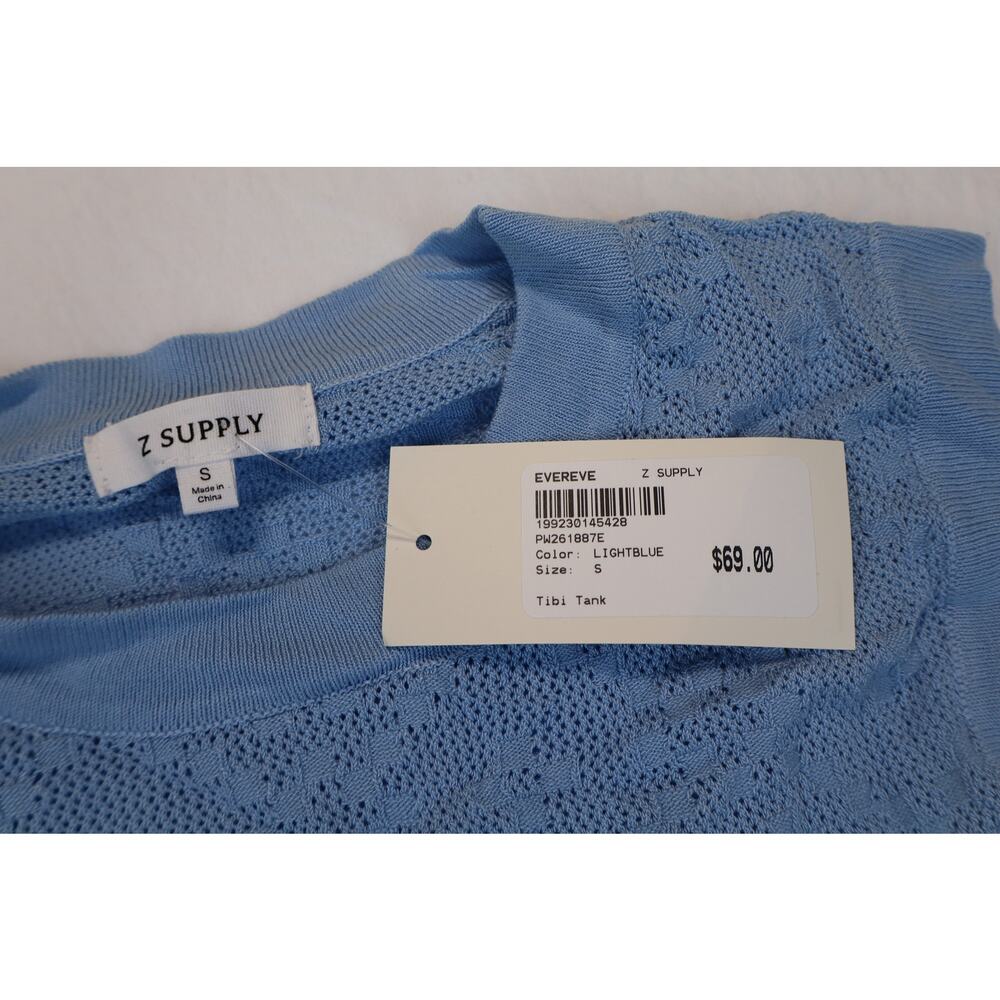 NEW Z Supply Tibi Tank Top Women's Blue Mesh Semi Sheer Argyle Knit Size S - Picture 4 of 4